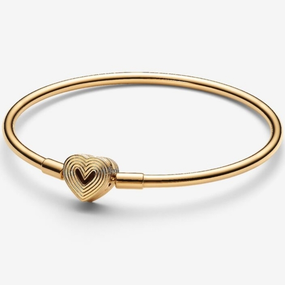 Pandora NWT 7.5 Inch Radiating Heart Clasp Bangle 14k gold plating - Picture 2 of 4